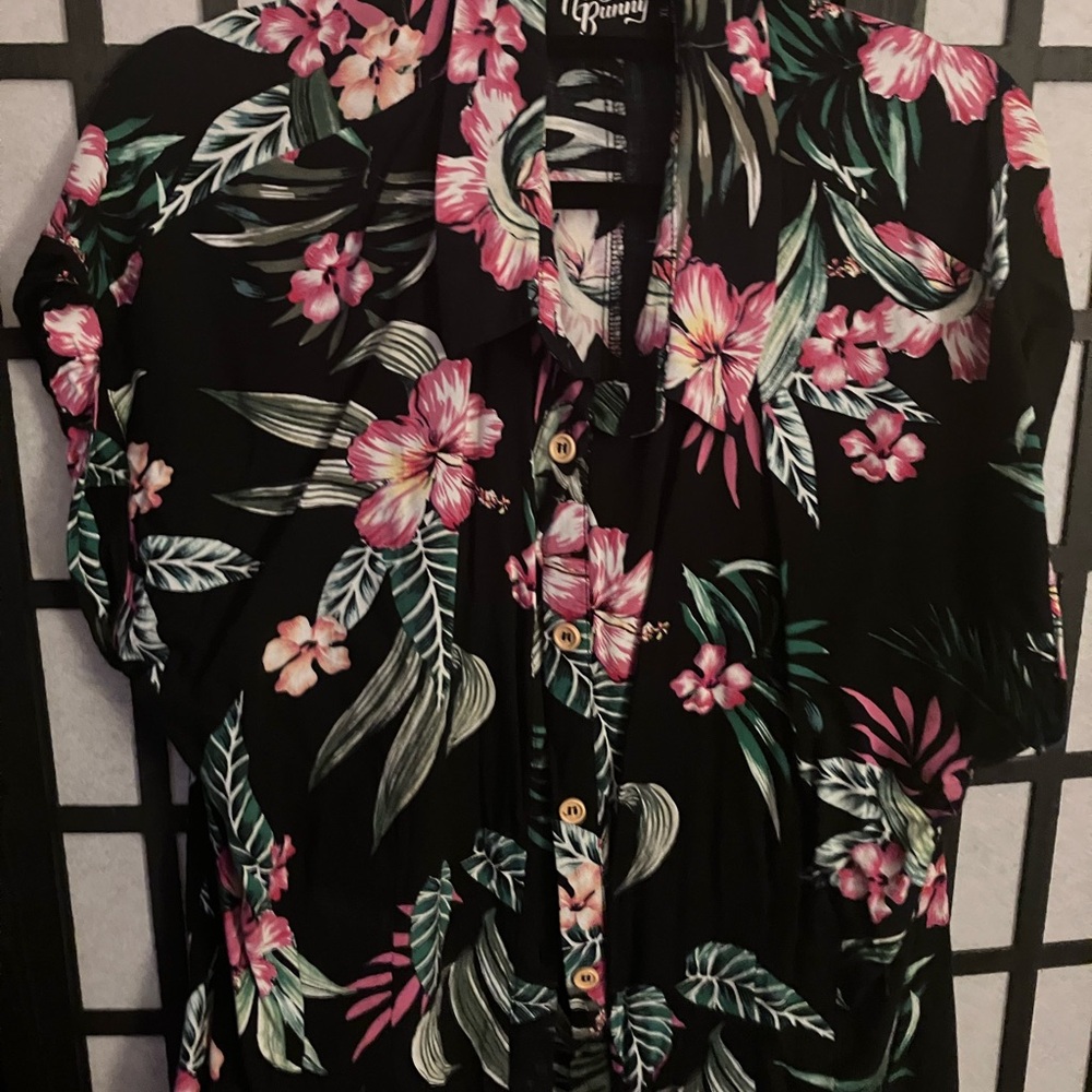 Hell Bunny Pink Floral Button Down Shirt